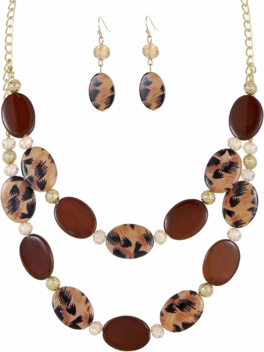 Colorful 2-Layered Chunky Beaded Shell Necklace & Earring Set - Statement